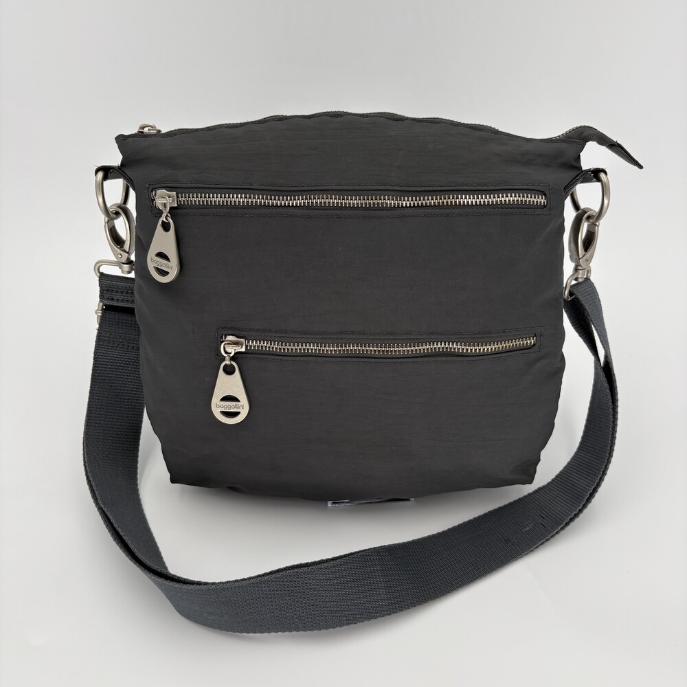 Baggallini Horizon Crossbody Bag Black Nylon Multi-Zip Travel Messenger